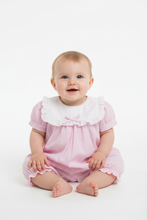 Load image into Gallery viewer, Baby girl in pink striped romper - Option 2