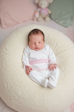 Load image into Gallery viewer, Baby girl on plush beanbag