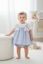 Load image into Gallery viewer, Baby girl standing in blue striped dress - Option 3