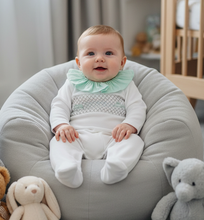 Load image into Gallery viewer, Baby in grey beanbag with soft toys