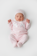 Load image into Gallery viewer, Baby in pink knitted set - luxury style