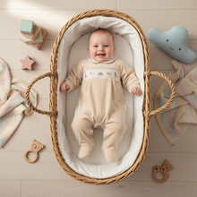 Load image into Gallery viewer, Baby in wicker Moses basket