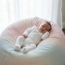 Load image into Gallery viewer, Baby on beanbag in white romper - Option 3