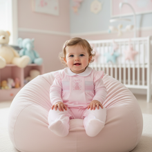 Load image into Gallery viewer, Baby on pink beanbag