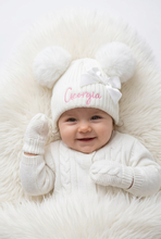 Load image into Gallery viewer, Baby on white fluffy rug wearing Georgia hat and matching mittens