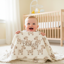Load image into Gallery viewer, Baby playing peek-a-boo with giraffe blanket