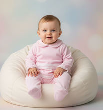 Load image into Gallery viewer, Baby sitting on cream beanbag