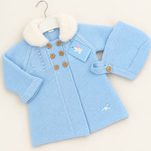 Load image into Gallery viewer, Blue knit set on a warm ivory studio background