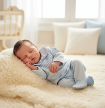 Load image into Gallery viewer, Blue outfit in cream nursery