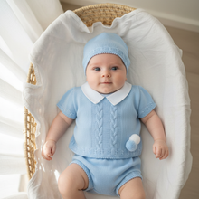 Load image into Gallery viewer, Blue pom pom correct placement Moses basket