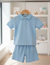 Load image into Gallery viewer, Blue set on hanger - wooden rail
