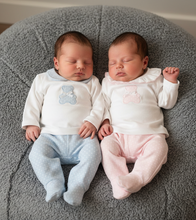 Load image into Gallery viewer, Both babies on plush grey beanbag