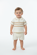 Load image into Gallery viewer, Boys Knitted Shorts Set – Cream &amp; Caramel, standing