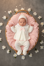Load image into Gallery viewer, Cream knit set - pink muslin