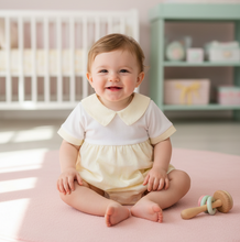 Load image into Gallery viewer, Cream romper pink rug rattle