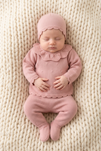Load image into Gallery viewer, Dusty pink set on newborn girl, overhead view