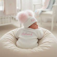 Load image into Gallery viewer, Full back view of cardigan with Holland embroidery