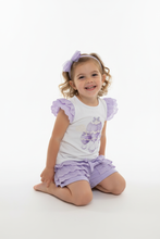Load image into Gallery viewer, Girl model kneeling in lilac hot air balloons outfit