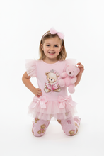 Load image into Gallery viewer, Girl model kneeling in pink teddy bear outfit