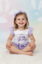 Load image into Gallery viewer, Girl model sitting in lilac hot air balloons outfit