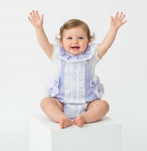 Load image into Gallery viewer, Lilac romper - arms up full view