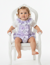 Load image into Gallery viewer, Lilac Romper — Seated Studio Shot
