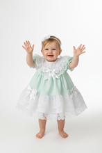 Load image into Gallery viewer, Mint dress hands up showing ribbons