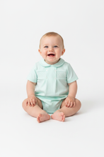 Load image into Gallery viewer, Mint Romper - Seated Smiling
