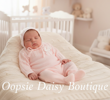 Load image into Gallery viewer, Newborn baby in pink knitted outfit with hat