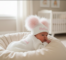 Load image into Gallery viewer, Newborn baby on beanbag showing cardigan back