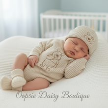 Load image into Gallery viewer, Newborn baby wearing Winnie the Pooh knit outfit with hat