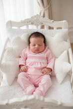 Load image into Gallery viewer, Newborn girl in crib with cushions