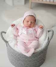 Load image into Gallery viewer, Newborn in grey woven basket