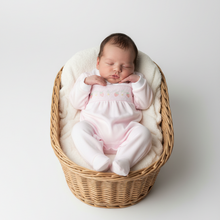Load image into Gallery viewer, Newborn in pink babygrow in basket - variation 10