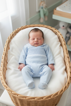 Load image into Gallery viewer, Newborn in wicker basket, arms by sides