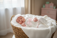Load image into Gallery viewer, Newborn lying in wicker basket