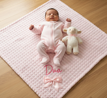 Load image into Gallery viewer, Overhead baby on large pink Diva blanket edge to edge