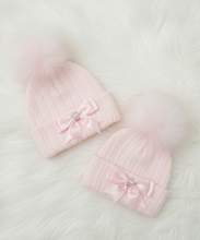 Load image into Gallery viewer, Pink Baby Hats on White Fluffy Rug - 3