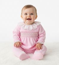Load image into Gallery viewer, Pink baby outfit on model - minimal