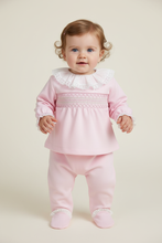 Load image into Gallery viewer, Pink baby outfit on model - standing