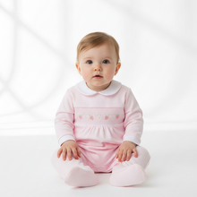 Load image into Gallery viewer, Pink babygrow on baby girl model - variation 3