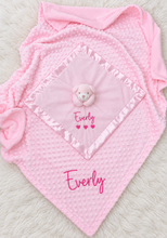 Load image into Gallery viewer, Pink blanket on white fluffy rug - portrait open