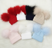 Load image into Gallery viewer, Pom pom hats on faux fur white rug