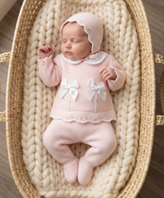 Load image into Gallery viewer, Baby Girls Pink Knitted 3-Piece Bow Set – 0–3 Months