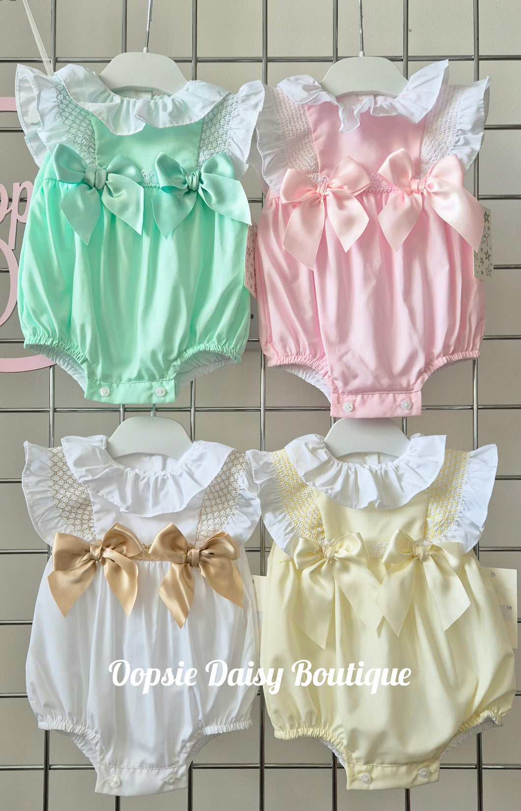 Girls Pretty Smocked Ribbon Romper