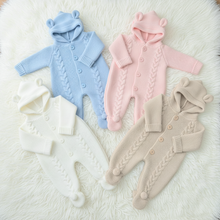 Load image into Gallery viewer, Baby Cable Knit Pramsuit with Bear Ears - Boys &amp; Girls