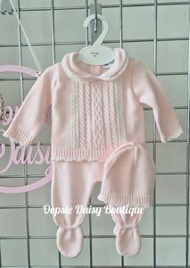 Baby Girls Pink Knitted Set with Hat