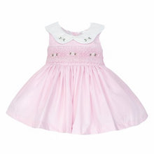 Load image into Gallery viewer, Baby Girl Pink Cotton Hand Smocked Petal Collar Dress