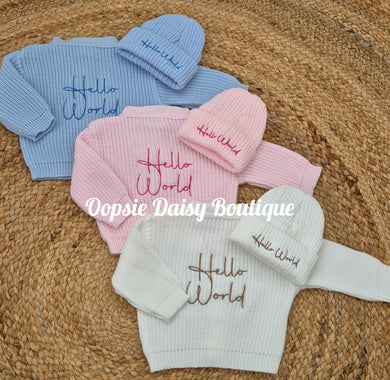Hello World Cardigan & Hat Set