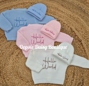 Hello World Cardigan & Hat Set